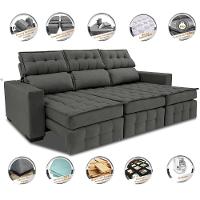 Sofá Retrátil e Reclinável 2,50m Molas Ensacadas e Costura Tripla Cama inBox Nobre Suede Cinza - 3