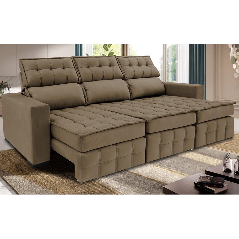 Sofá Retrátil e Reclinável 2,50m Molas Ensacadas e Costura Tripla Cama inBox Nobre Suede Castor - 1