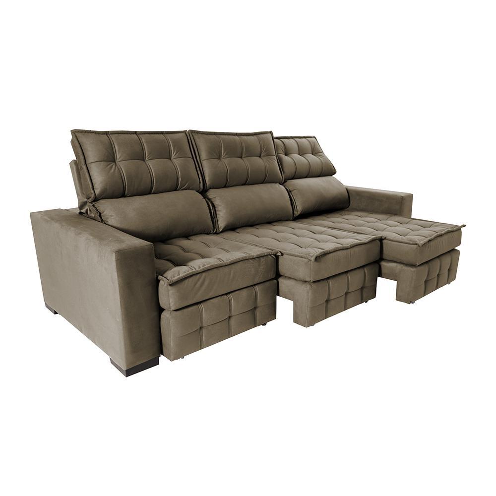 Sofá Retrátil e Reclinável 2,50m Molas Ensacadas e Costura Tripla Cama inBox Nobre Suede Castor - 8