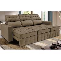 Sofá Retrátil e Reclinável 2,50m Molas Ensacadas e Costura Tripla Cama inBox Nobre Suede Castor - 1