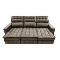 Sofá Retrátil e Reclinável 2,50m Molas Ensacadas e Costura Tripla Cama inBox Nobre Suede Castor - 5