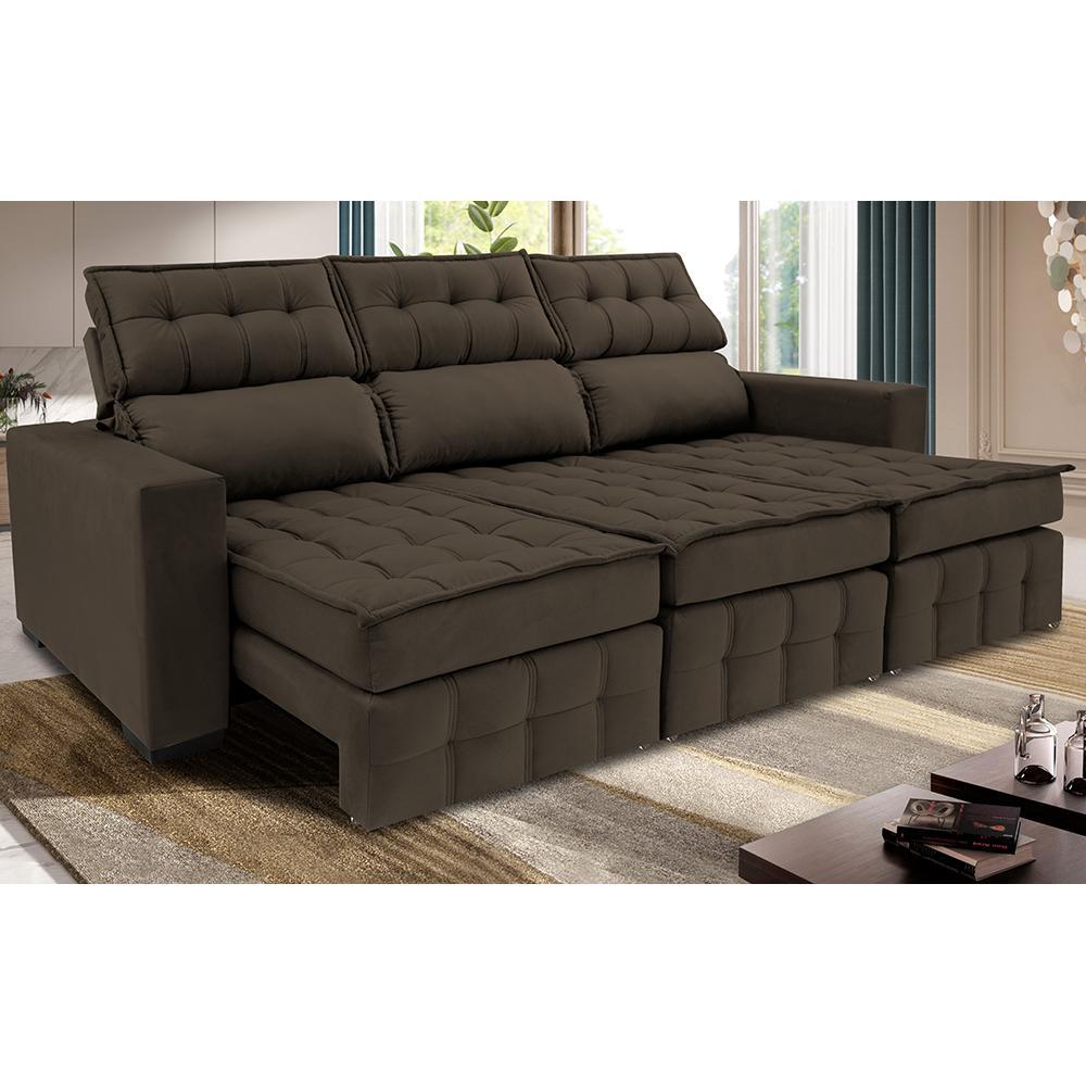 Sofá Retrátil e Reclinável 2,50m Molas Ensacadas e Costura Tripla Cama inBox Nobre Suede Café - 1