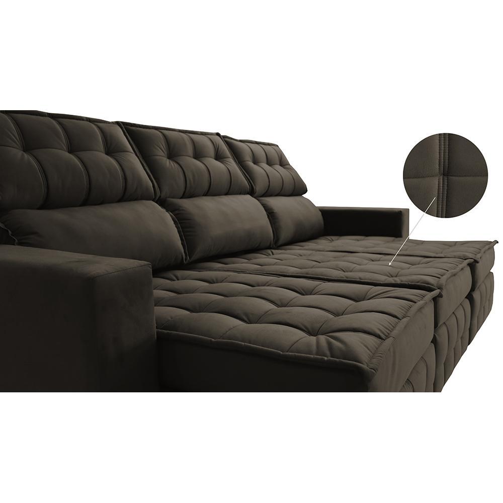 Sofá Retrátil e Reclinável 2,50m Molas Ensacadas e Costura Tripla Cama inBox Nobre Suede Café - 4