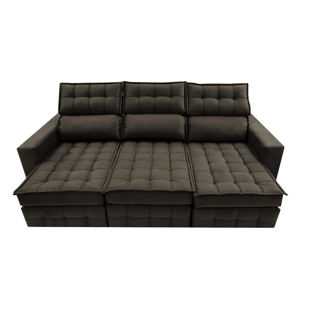Sofá Retrátil e Reclinável 2,50m Molas Ensacadas e Costura Tripla Cama inBox Nobre Suede Café - 5