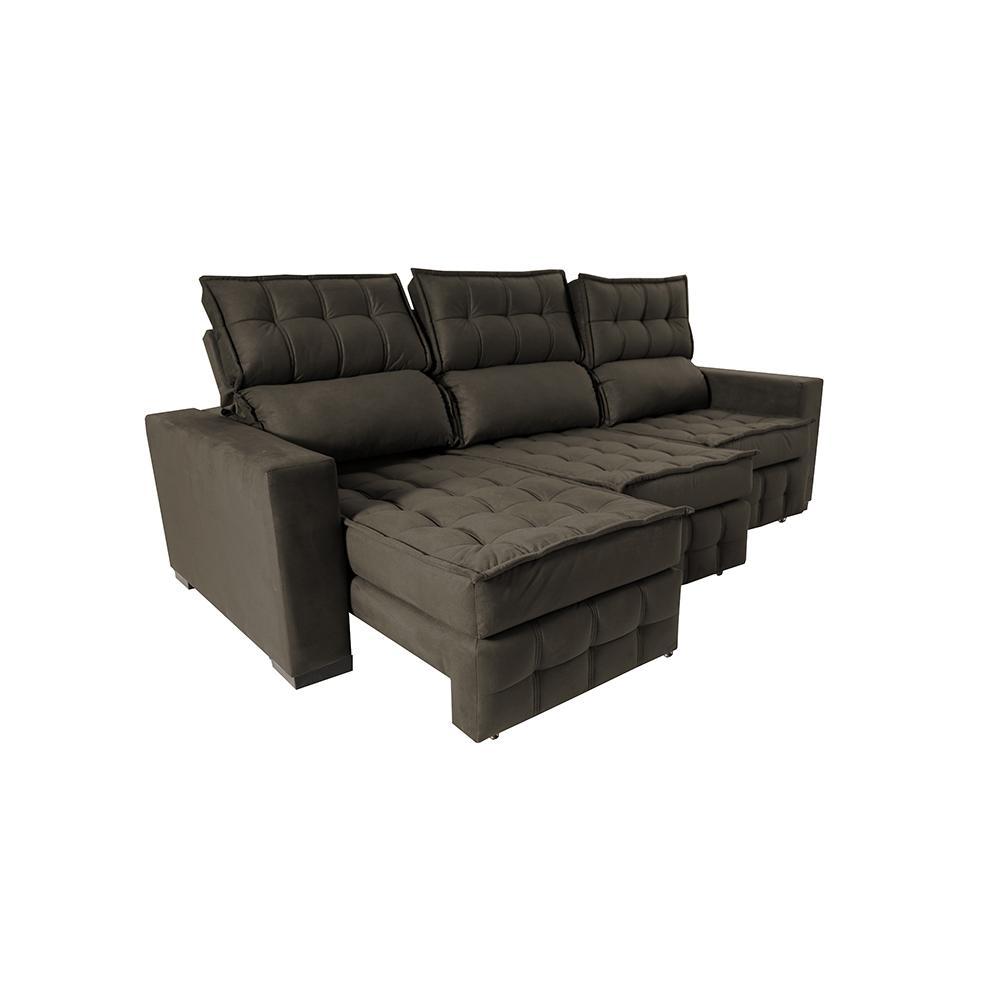 Sofá Retrátil e Reclinável 2,50m Molas Ensacadas e Costura Tripla Cama inBox Nobre Suede Café - 7
