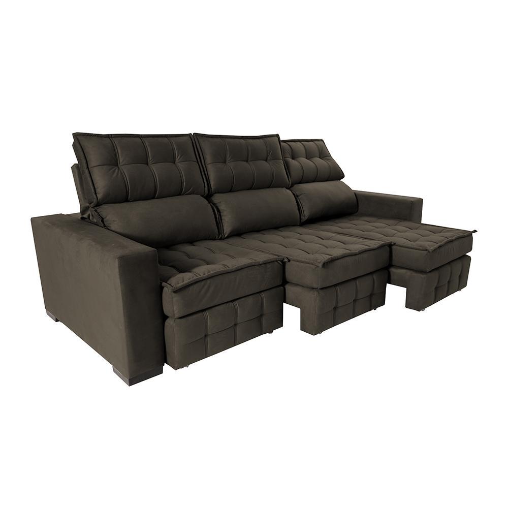 Sofá Retrátil e Reclinável 2,50m Molas Ensacadas e Costura Tripla Cama inBox Nobre Suede Café - 8