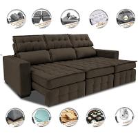 Sofá Retrátil e Reclinável 2,50m Molas Ensacadas e Costura Tripla Cama inBox Nobre Suede Café - 3