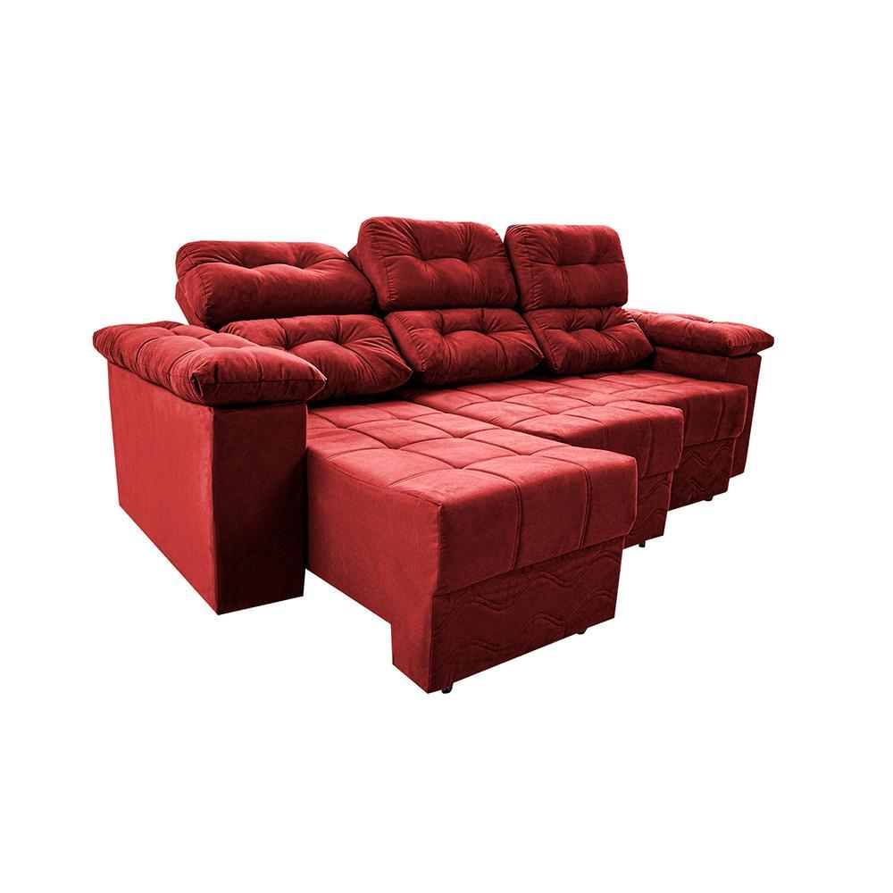 Sofa Itália 2,80 Mts Retrátil e Reclinavel Tecido Suede Vermelho - Cama InBox - 8