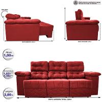 Sofa Itália 2,80 Mts Retrátil e Reclinavel Tecido Suede Vermelho - Cama InBox - 2