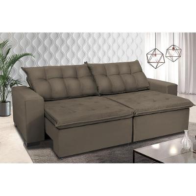 Sofá Retrátil e Reclinavel Oklahoma 2,02 Mts Com Molas e Pillow no Assento Tecido Suede Castor