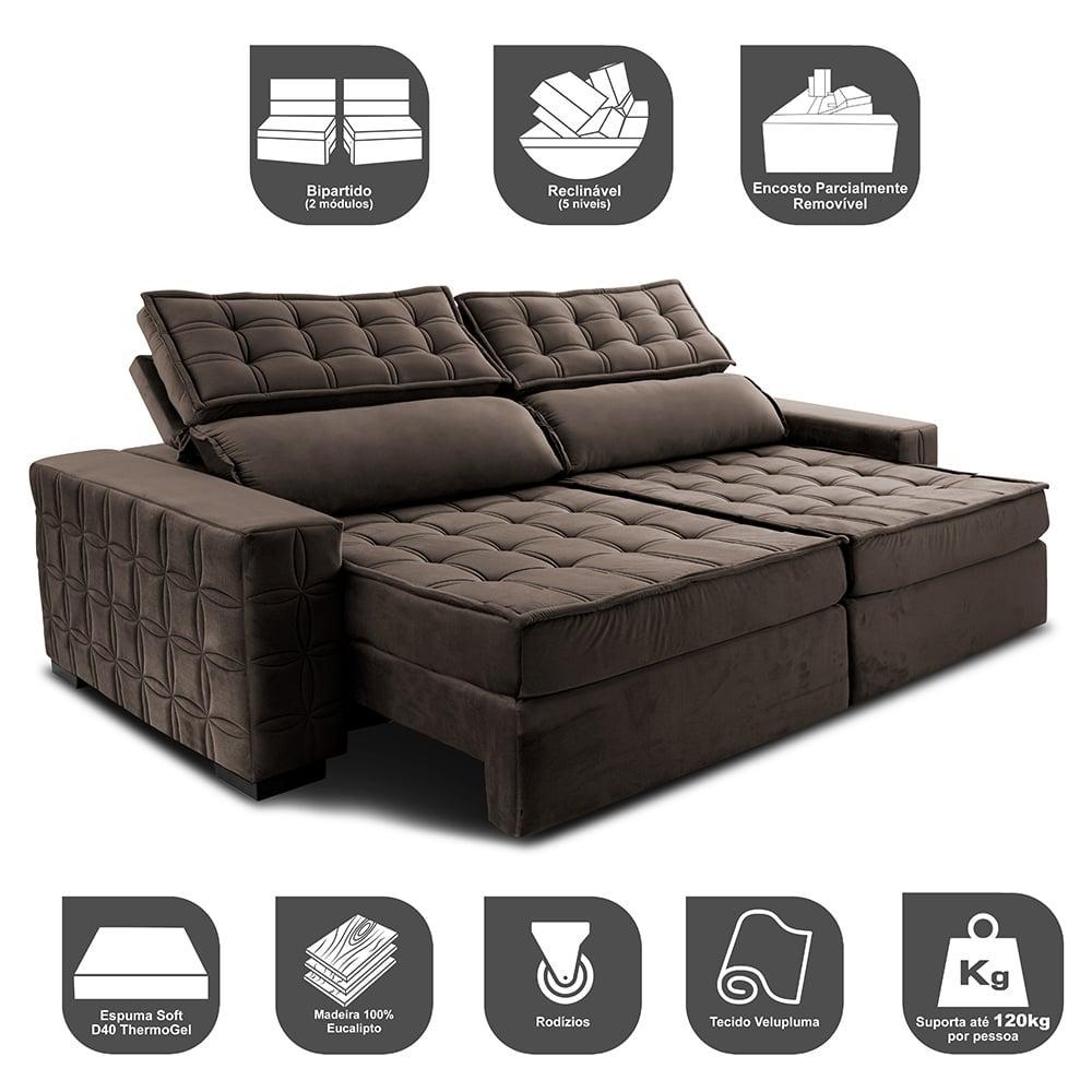 Sofá Retrátil e Reclinável 2,15m Cama inBox Big Star com SoftGel D40 Velupluma Café - 3