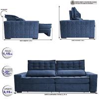 Sofá Retrátil e Reclinável 2,15m Cama inBox Big Star com SoftGel D40 Velupluma Azul - 2