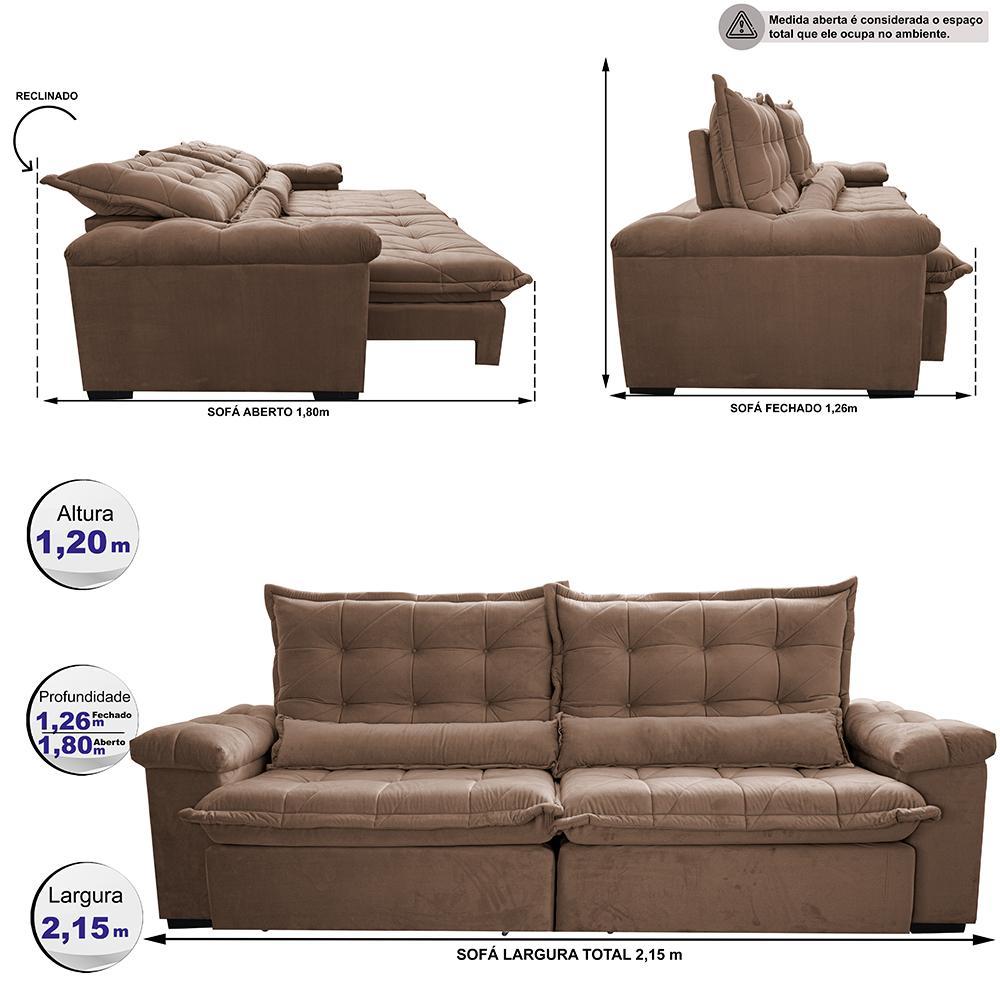 Sofá Retrátil e Reclinável 2,15m Cama inBox Big Fresh com SoftGel D40 Velupluma Castor - 2