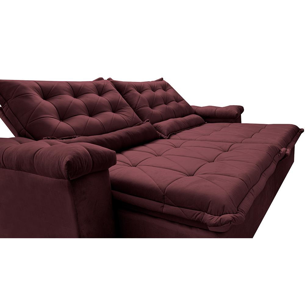 Sofá Retrátil e Reclinável 2,15m Cama inBox Big Fresh com SoftGel D40 Velupluma Vinho - 4
