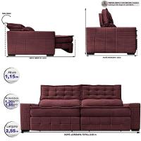 Sofá Retrátil e Reclinável 2,55m Cama inBox Big Puffer com SoftGel D40 Velupluma Vinho - 2