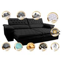 Sofá Retrátil e Reclinável 2,52m Molas Ensacadas Cama inBox Alemanha com Espuma Viscoelástico Velusoft Preto - 3