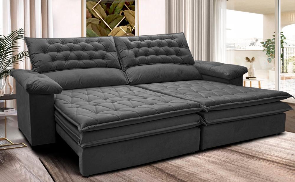 Sofá Retrátil e Reclinável 2,52m Molas Ensacadas Cama inBox Alemanha com Espuma Viscoelástico Velusoft Cinza - 1