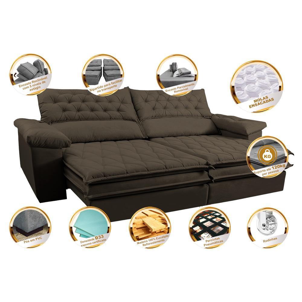 Sofá Retrátil e Reclinável 2,52m Molas Ensacadas Cama inBox Alemanha com Espuma Viscoelástico Velusoft Café - 3