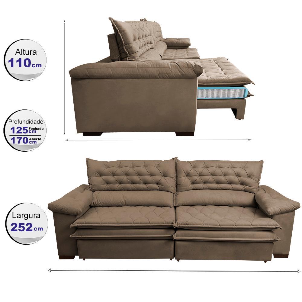 Sofá Retrátil e Reclinável 2,52m Molas Ensacadas Cama inBox Alemanha com Espuma Viscoelástico Velusoft Castor - 2
