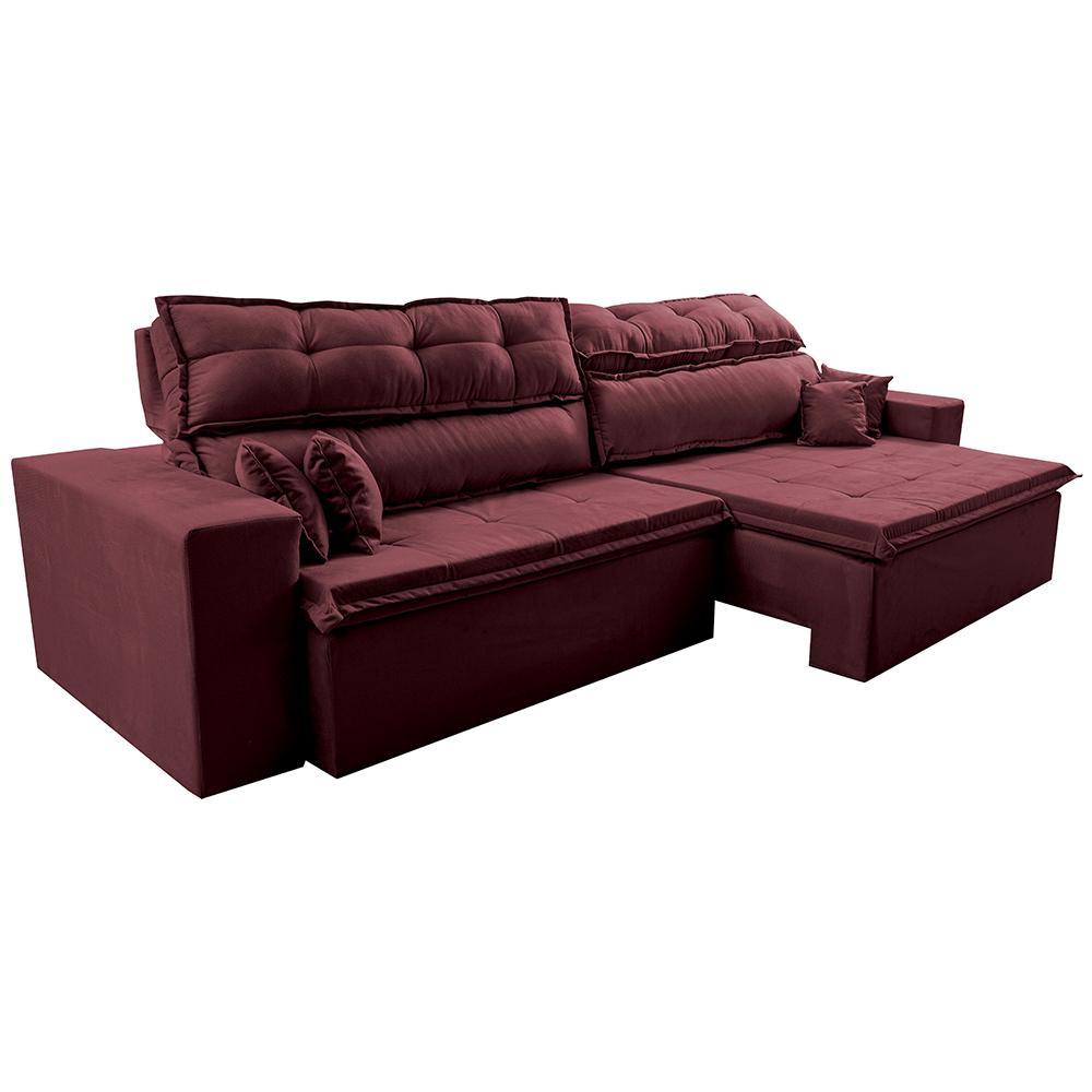 Sofá Retrátil e Reclinável 2,52m Luxos Cama inBox Velusoft Vinho - 8