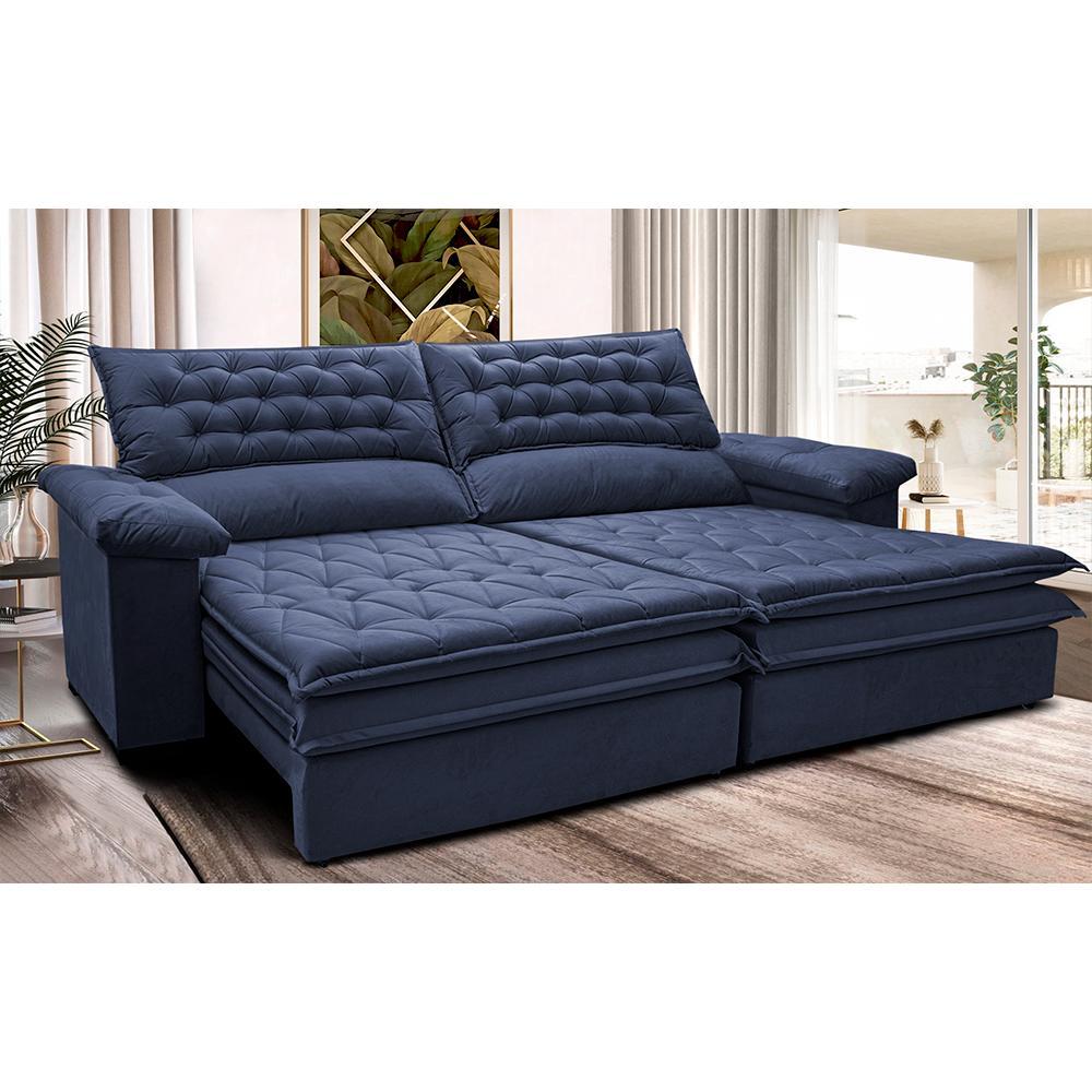 Sofá Retrátil e Reclinável 2,52m Molas Ensacadas Cama inBox Alemanha com Espuma Viscoelástico Velusoft Azul - 1