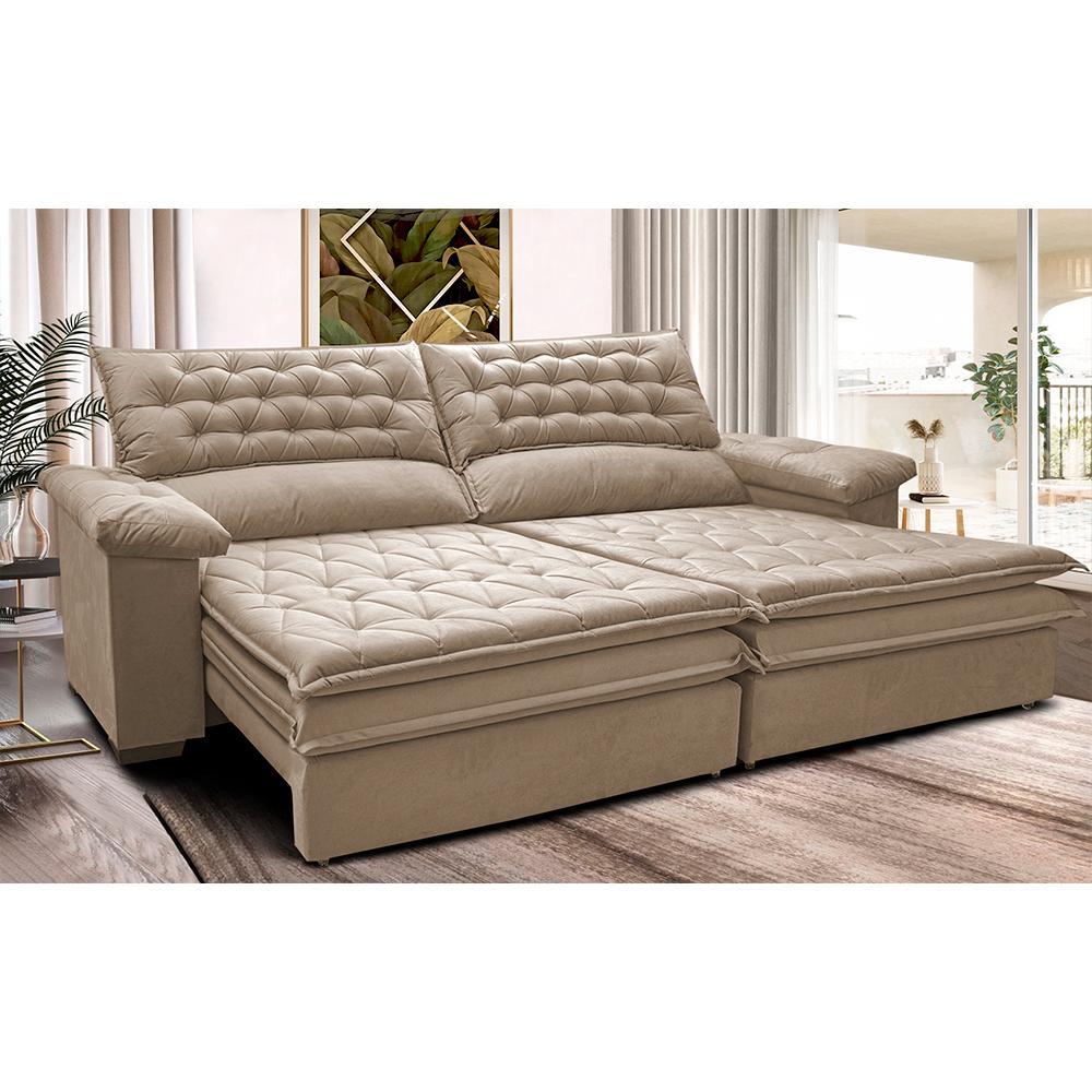 Sofá Retrátil e Reclinável 2,52m Molas Ensacadas Cama inBox Alemanha com Espuma Viscoelástico Velusoft Bege - 1