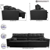 Sofá Retrátil e Reclinável 2,52m Luxos Cama inBox Velusoft Preto - 3