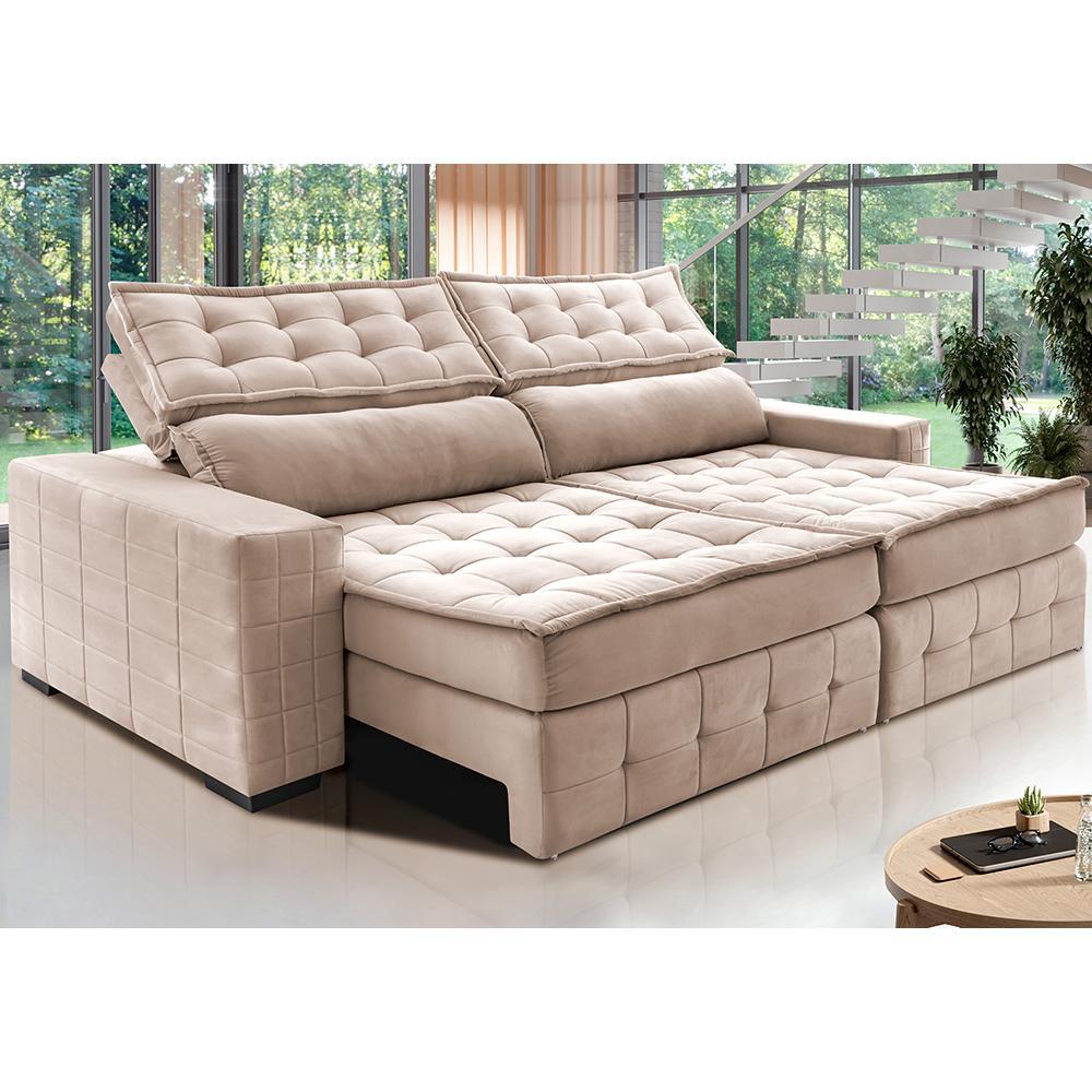 Sofá Retrátil e Reclinável 2,35m Cama inBox Big Puffer com SoftGel D40 Velupluma Bege - 1