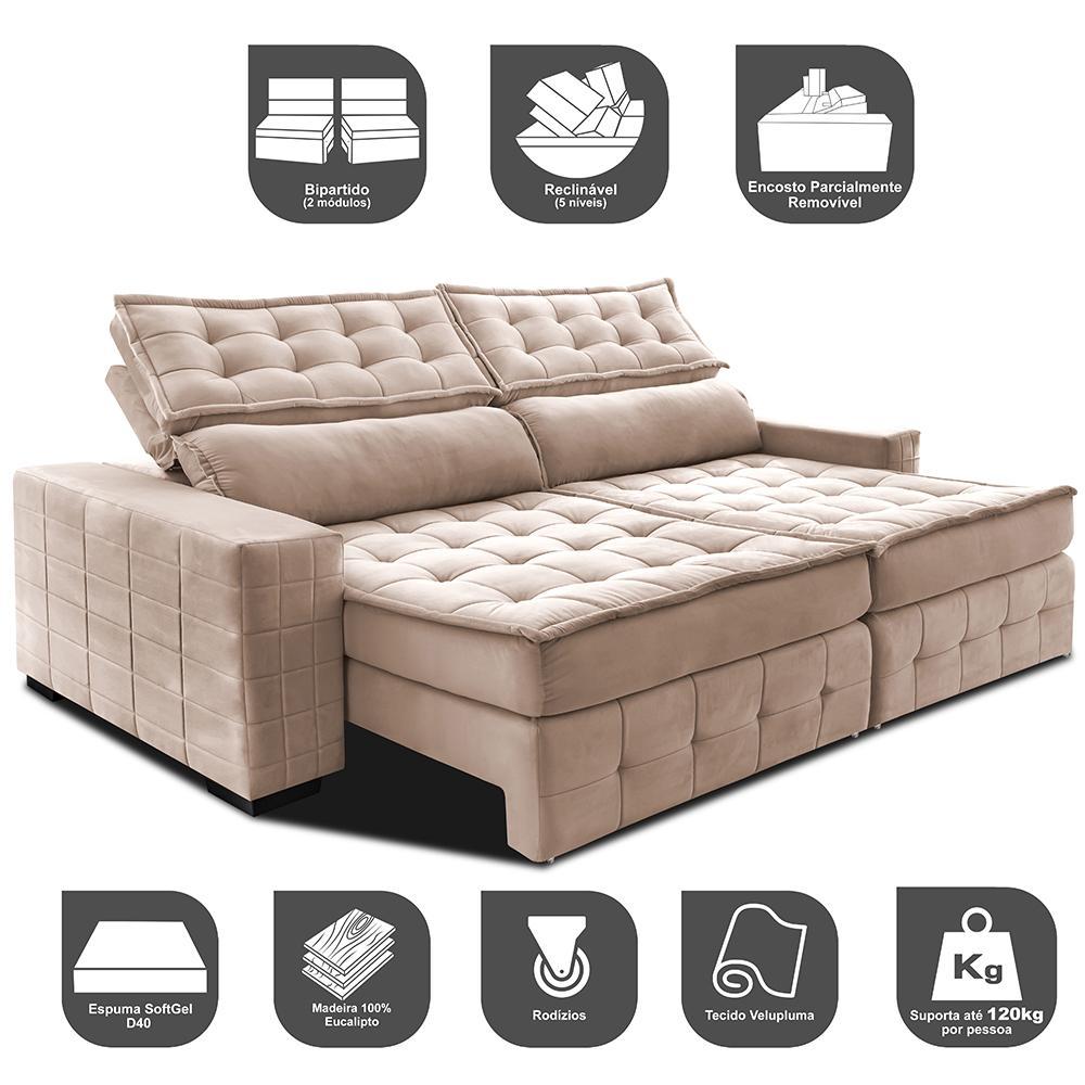 Sofá Retrátil e Reclinável 2,35m Cama inBox Big Puffer com SoftGel D40 Velupluma Bege - 3