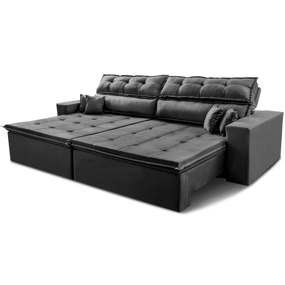 Sofá Retrátil e Reclinável 2,52m Luxos Cama inBox Velusoft Cinza - 2