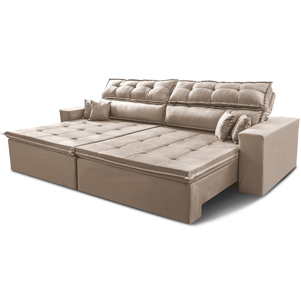 Sofá Retrátil e Reclinável 2,52m Luxos Cama inBox Velusoft Bege - 2