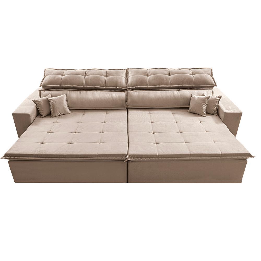 Sofá Retrátil e Reclinável 2,52m Luxos Cama inBox Velusoft Bege - 6