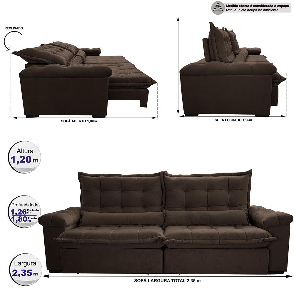 Sofá Retrátil e Reclinável 2,35m Cama inBox Big Fresh com SoftGel D40 Velupluma Café - 2
