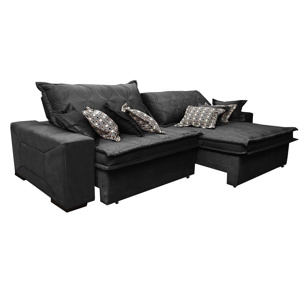 Sofá Retrátil e Reclinável 2,52m com Molas Ensacadas Cama Inbox Supreme Tecido Suede Velusoft Preto - 8
