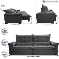 Sofá Retrátil e Reclinável 2,55m Cama inBox Big Fresh com SoftGel D40 Velupluma Cinza - 2