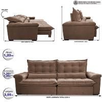 Sofá Retrátil e Reclinável 2,55m Cama inBox Big Fresh com SoftGel D40 Velupluma Castor - 2