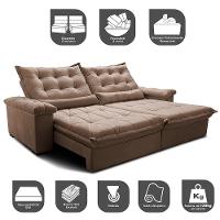Sofá Retrátil e Reclinável 2,55m Cama inBox Big Fresh com SoftGel D40 Velupluma Castor - 3