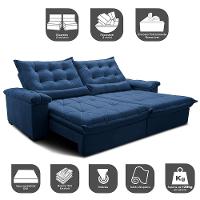 Sofá Retrátil e Reclinável 2,55m Cama inBox Big Fresh com SoftGel D40 Velupluma Azul - 3