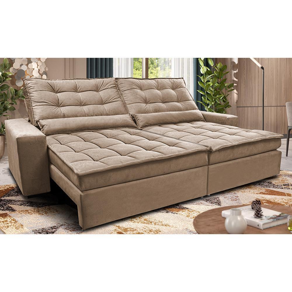 Sofá Retrátil e Reclinável 2,52m Molas Ensacadas Cama inBox Catar Velusoft Bege - 1