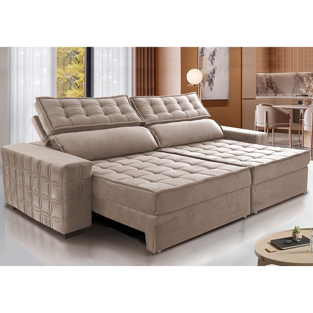 Sofá Retrátil e Reclinável 2,35m Cama inBox Big Star com SoftGel D40 Velupluma Bege - 1