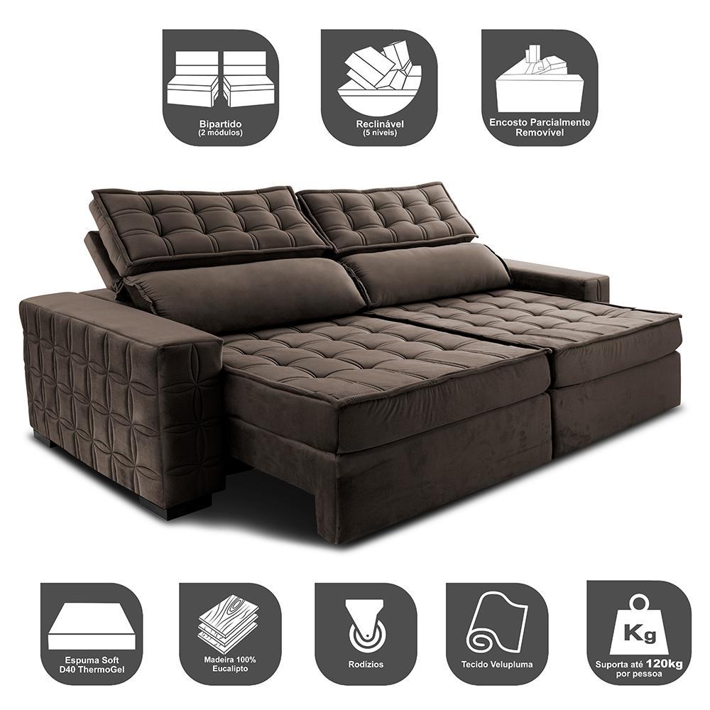 Sofá Retrátil e Reclinável 2,35m Cama inBox Big Star com SoftGel D40 Velupluma Café - 3