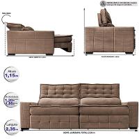 Sofá Retrátil e Reclinável 2,35m Cama inBox Big Puffer com SoftGel D40 Velupluma Castor - 2