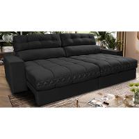 Sofá Retrátil e Reclinável 2,72m Molas Ensacadas Cama inBox Brasil Velusoft Preto - 1