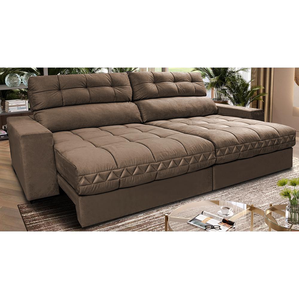 Sofá Retrátil e Reclinável 2,72m Molas Ensacadas Cama inBox Brasil Velusoft Castor - 1