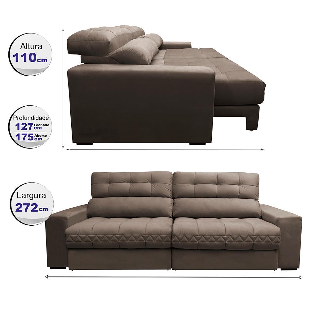 Sofá Retrátil e Reclinável 2,72m Molas Ensacadas Cama inBox Brasil Velusoft Castor - 2