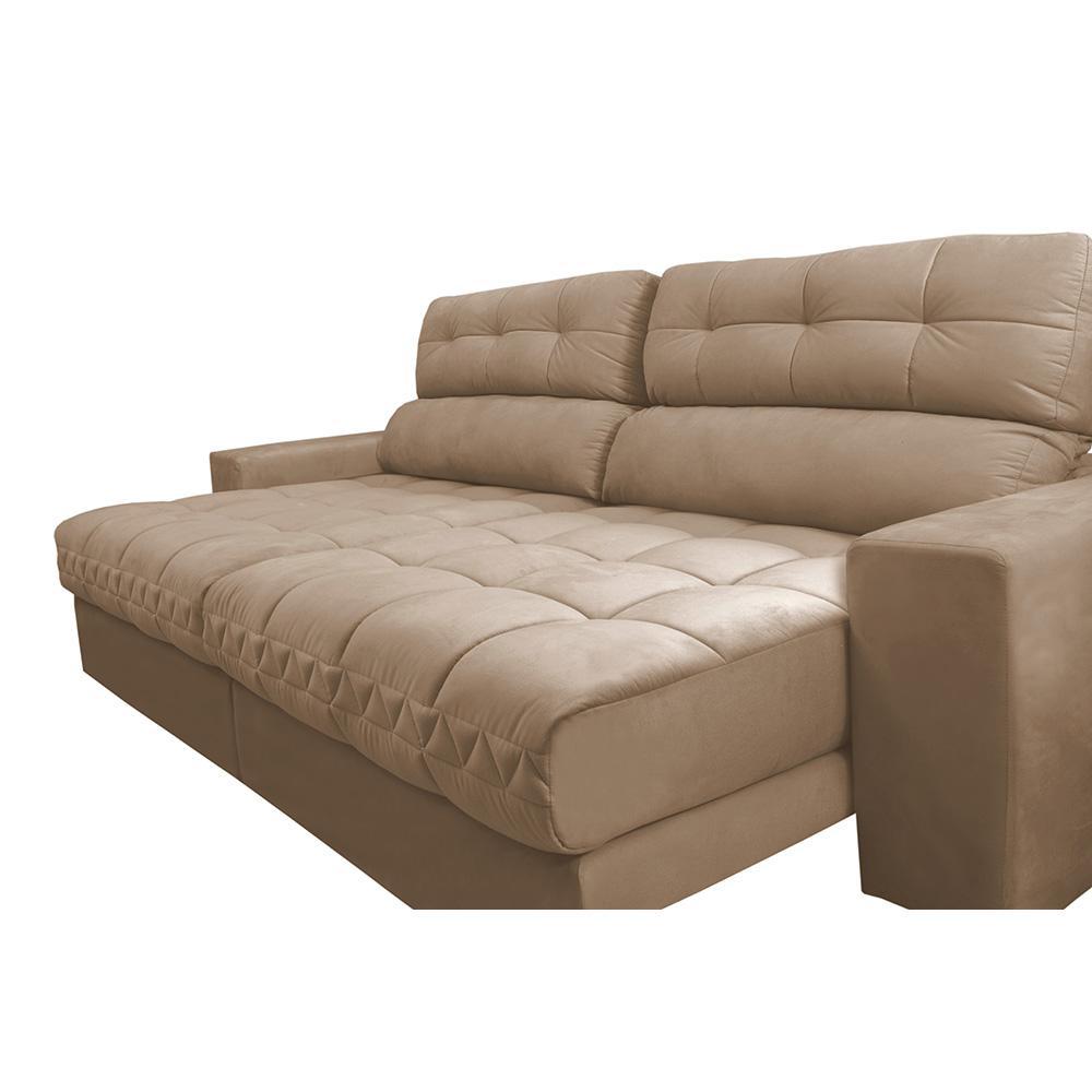 Sofá Retrátil e Reclinável 2,72m Molas Ensacadas Cama inBox Brasil Velusoft Bege - 4