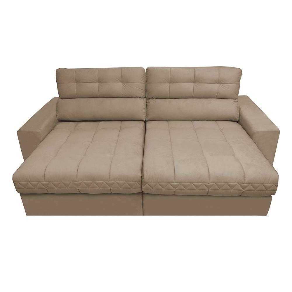 Sofá Retrátil e Reclinável 2,72m Molas Ensacadas Cama inBox Brasil Velusoft Bege - 5