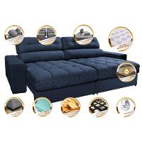 Sofá Retrátil e Reclinável 2,72m Molas Ensacadas Cama inBox Brasil Velusoft Azul - 3