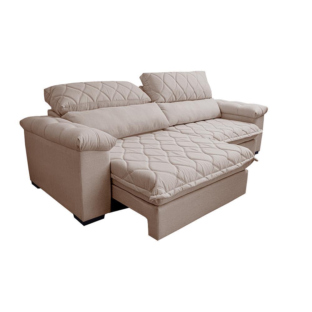 Sofá Retrátil e Reclinável 2,55m Molas Ensacadas Cama inBox Big Home com Bordado 3D Linho Bege Claro - 7