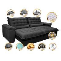 Sofá Retrátil e Reclinável 2,72m com Molas Ensacadas Cama inBox Aconchego Tecido Suede Preto - 3